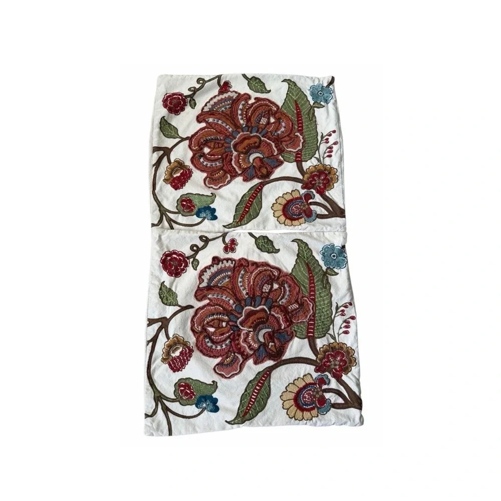 Pottery Barn Set of 2 Pillow Covers 20x20 Creak Floral Embroidered
